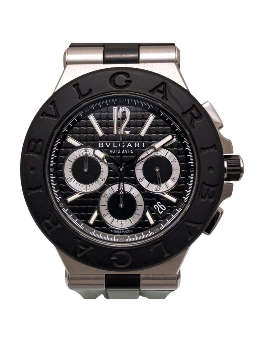 Bvlgari Diagono Watch SS Rubber Automatic Black Dial